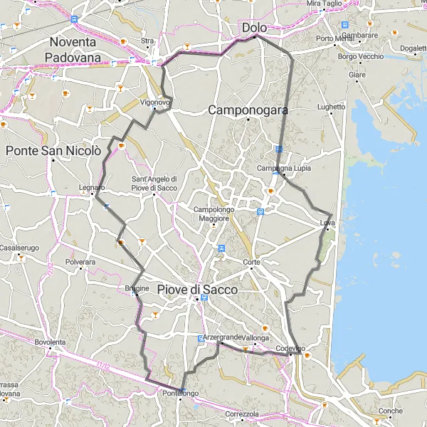 Map miniature of "Venetian Countryside Journey" cycling inspiration in Veneto, Italy. Generated by Tarmacs.app cycling route planner