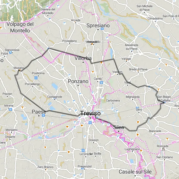 Kartminiatyr av "Silea och omgivning" cykelinspiration i Veneto, Italy. Genererad av Tarmacs.app cykelruttplanerare