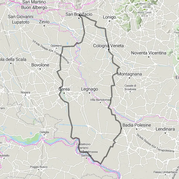 Karten-Miniaturansicht der Radinspiration "Cologna Veneta und Castelmassa Rundfahrt" in Veneto, Italy. Erstellt vom Tarmacs.app-Routenplaner für Radtouren