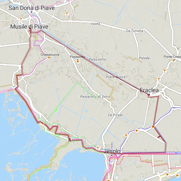 Mapa miniatúra "Gravel Musile di Piave Route" cyklistická inšpirácia v Veneto, Italy. Vygenerované cyklistickým plánovačom trás Tarmacs.app