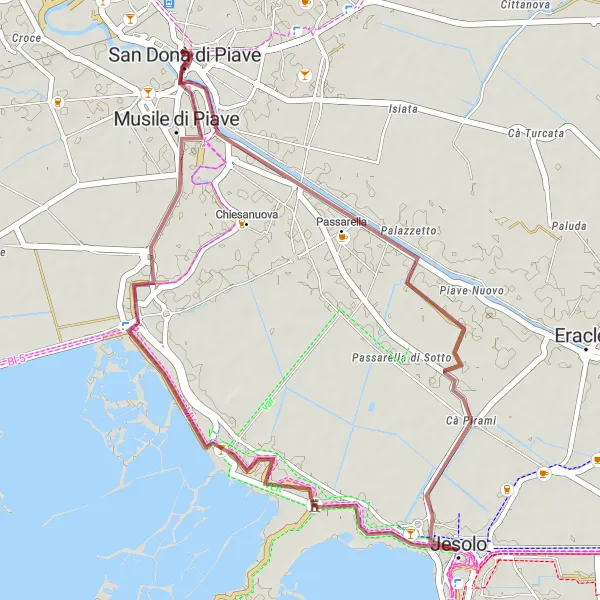 Map miniature of "Discovering the Venetian Lagoon" cycling inspiration in Veneto, Italy. Generated by Tarmacs.app cycling route planner