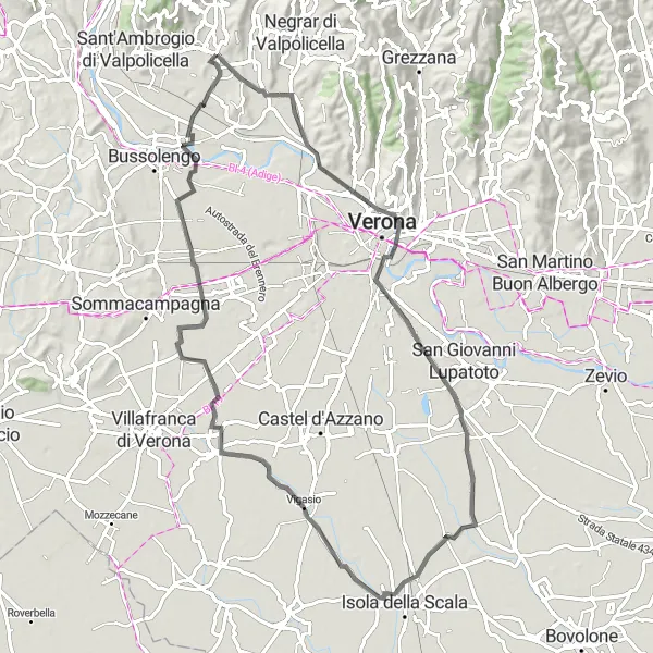 Miniature de la carte de l'inspiration cycliste "Boucle des vignobles de Vérone" dans la Veneto, Italy. Générée par le planificateur d'itinéraire cycliste Tarmacs.app