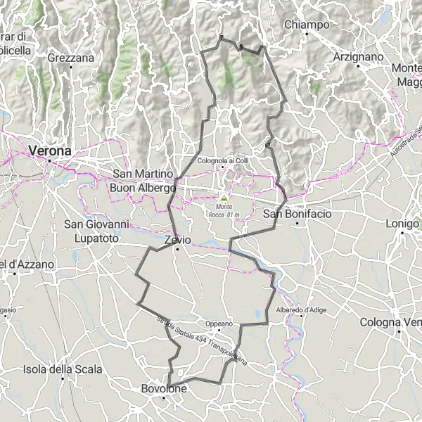 Karten-Miniaturansicht der Radinspiration "Rennradtour zu Bovolone" in Veneto, Italy. Erstellt vom Tarmacs.app-Routenplaner für Radtouren
