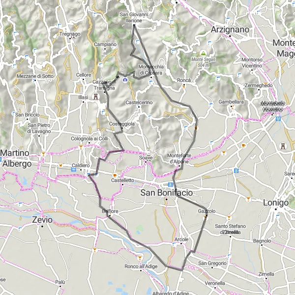 Karten-Miniaturansicht der Radinspiration "Weinstraße von San Giovanni Ilarione" in Veneto, Italy. Erstellt vom Tarmacs.app-Routenplaner für Radtouren