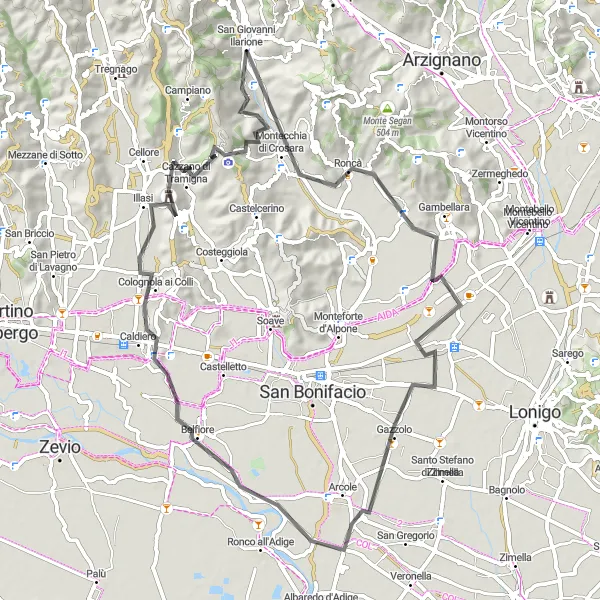 Karten-Miniaturansicht der Radinspiration "Weinberge und malerische Dörfer" in Veneto, Italy. Erstellt vom Tarmacs.app-Routenplaner für Radtouren