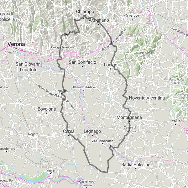 Karten-Miniaturansicht der Radinspiration "Natur und Kultur verbinden" in Veneto, Italy. Erstellt vom Tarmacs.app-Routenplaner für Radtouren