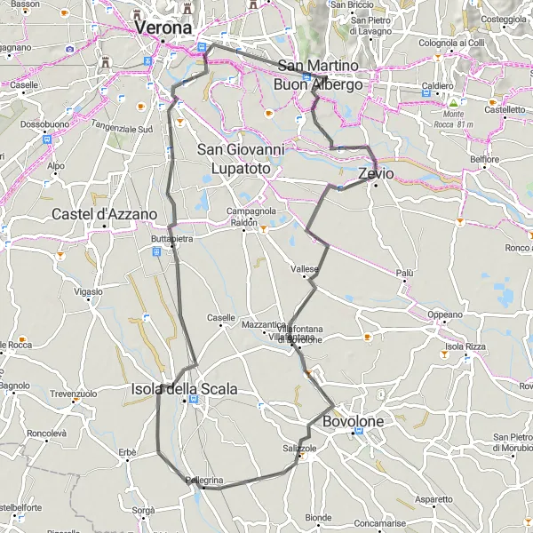 Map miniature of "Salizzole Adventure" cycling inspiration in Veneto, Italy. Generated by Tarmacs.app cycling route planner