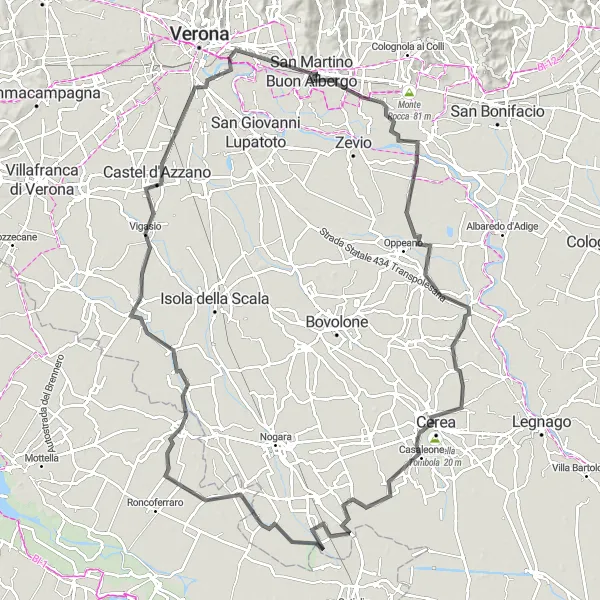 Miniatuurkaart van de fietsinspiratie "Fietsen door het platteland van Veneto" in Veneto, Italy. Gemaakt door de Tarmacs.app fietsrouteplanner