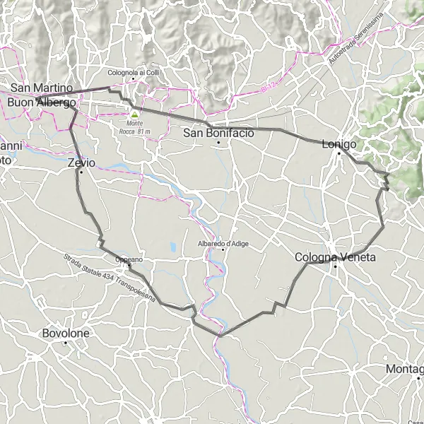 Zemljevid v pomanjšavi "Pohodniška pot skozi hribe Monte Gazzo" kolesarske inspiracije v Veneto, Italy. Generirano z načrtovalcem kolesarskih poti Tarmacs.app