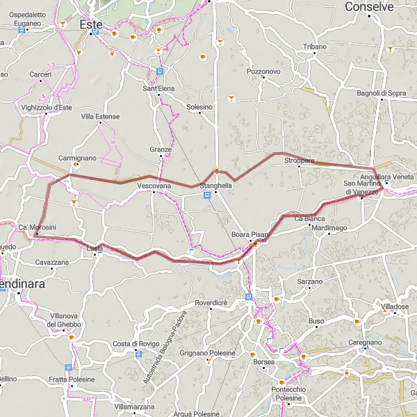 Miniature de la carte de l'inspiration cycliste "Les Sentiers Cachés de la Campagne" dans la Veneto, Italy. Générée par le planificateur d'itinéraire cycliste Tarmacs.app