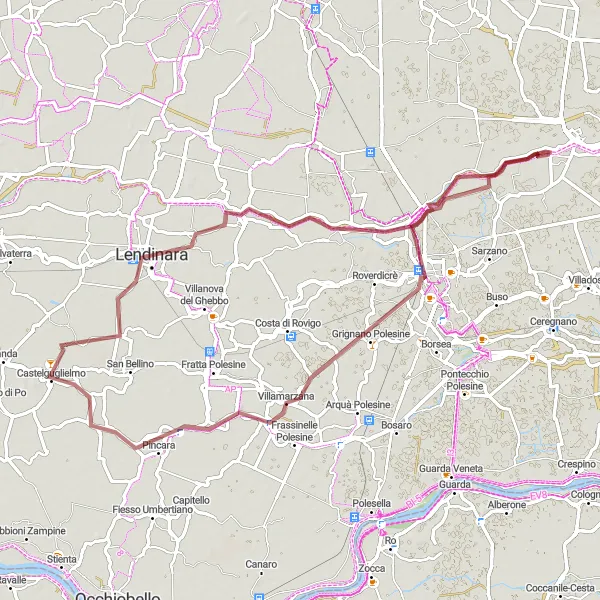 Miniatura della mappa di ispirazione al ciclismo "Esplorazione gravel tra Rovigo e Boara Polesine" nella regione di Veneto, Italy. Generata da Tarmacs.app, pianificatore di rotte ciclistiche