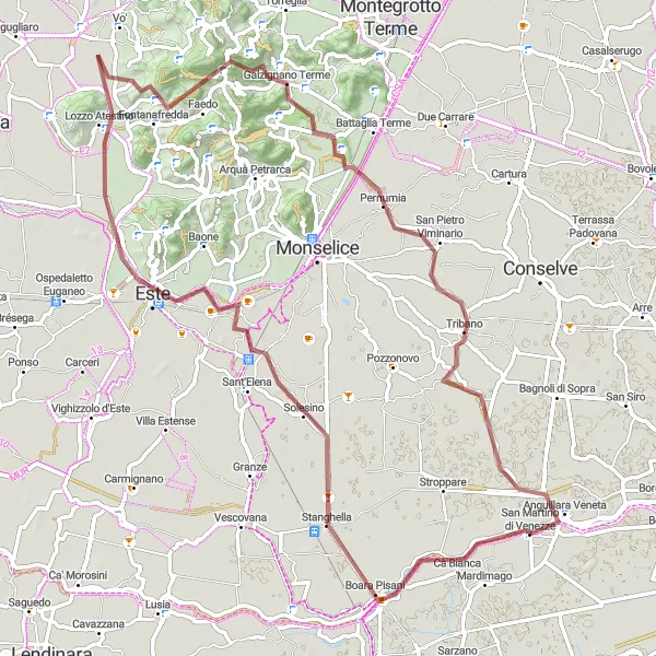 Miniaturní mapa "Gravelový výlet kolem Monte Venda" inspirace pro cyklisty v oblasti Veneto, Italy. Vytvořeno pomocí plánovače tras Tarmacs.app