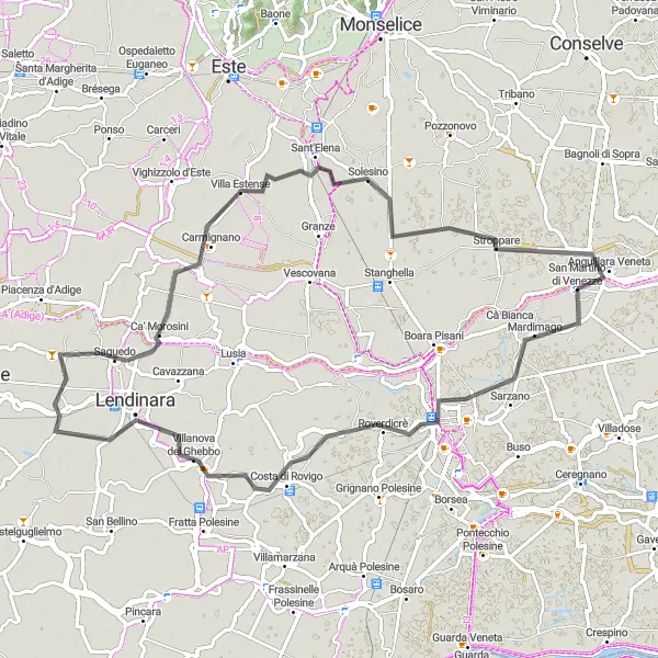 Miniatua del mapa de inspiración ciclista "Ruta de Ciclismo de Carretera Rovigo - Anguillara Veneta" en Veneto, Italy. Generado por Tarmacs.app planificador de rutas ciclistas