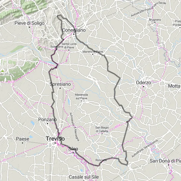 Miniatura della mappa di ispirazione al ciclismo "Esplorazione tra le ville di Veneto" nella regione di Veneto, Italy. Generata da Tarmacs.app, pianificatore di rotte ciclistiche