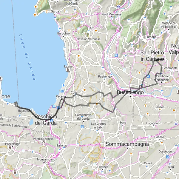 Karttaminiaatyyri "Garda Lake Circuit" pyöräilyinspiraatiosta alueella Veneto, Italy. Luotu Tarmacs.app pyöräilyreittisuunnittelijalla