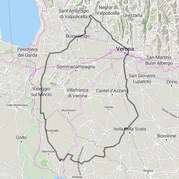 Kartminiatyr av "Gardasee Surroundings Road Cycling Route" sykkelinspirasjon i Veneto, Italy. Generert av Tarmacs.app sykkelrutoplanlegger