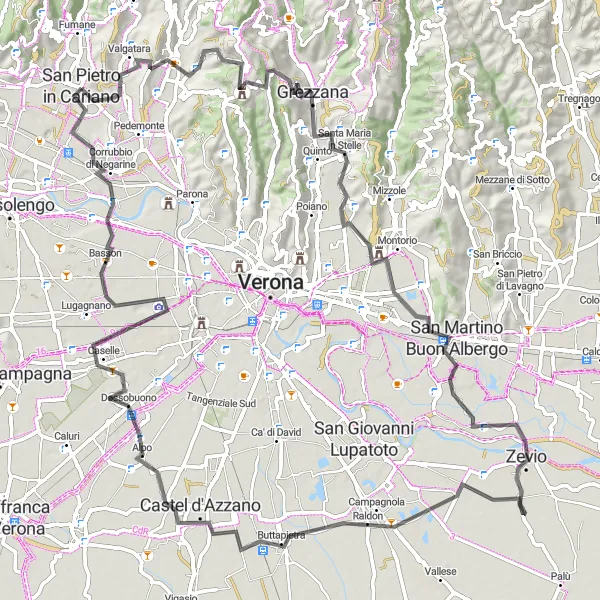 Miniaturní mapa "Okruh kolem Veneta" inspirace pro cyklisty v oblasti Veneto, Italy. Vytvořeno pomocí plánovače tras Tarmacs.app