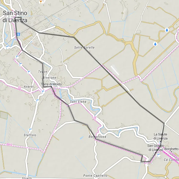 Map miniature of "San Stino di Livenza to La Salute di Livenza and back" cycling inspiration in Veneto, Italy. Generated by Tarmacs.app cycling route planner