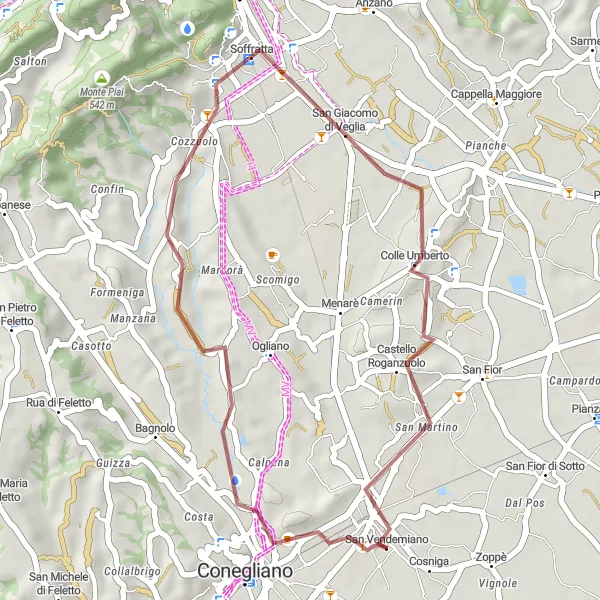 Miniatuurkaart van de fietsinspiratie "Offroad avontuur rond Conegliano" in Veneto, Italy. Gemaakt door de Tarmacs.app fietsrouteplanner