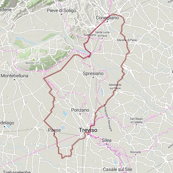 Miniaturní mapa "Výlet kolem Mareno di Piave" inspirace pro cyklisty v oblasti Veneto, Italy. Vytvořeno pomocí plánovače tras Tarmacs.app