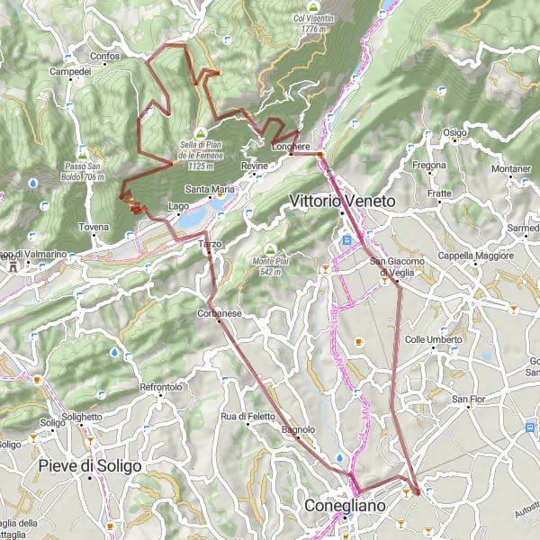 Miniatua del mapa de inspiración ciclista "Ruta de ciclismo de grava por las montañas de Veneto" en Veneto, Italy. Generado por Tarmacs.app planificador de rutas ciclistas