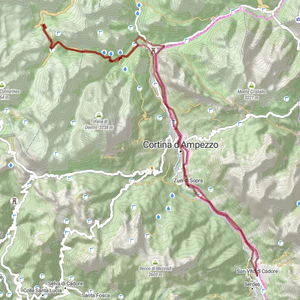 Miniatuurkaart van de fietsinspiratie "Verkenningstocht door de Dolomieten" in Veneto, Italy. Gemaakt door de Tarmacs.app fietsrouteplanner