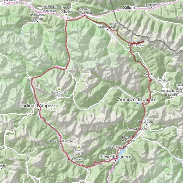 Miniaturní mapa "Gravel Trasa v blízkosti San Vito" inspirace pro cyklisty v oblasti Veneto, Italy. Vytvořeno pomocí plánovače tras Tarmacs.app