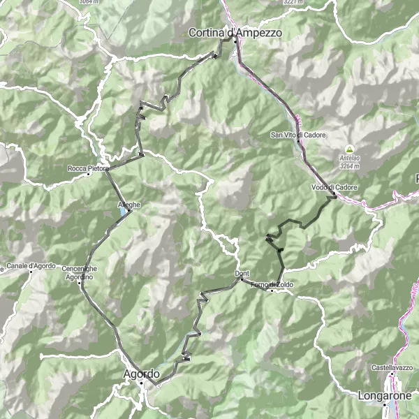 Miniature de la carte de l'inspiration cycliste "Circuit du Col de Sagui et Passo di Giau" dans la Veneto, Italy. Générée par le planificateur d'itinéraire cycliste Tarmacs.app