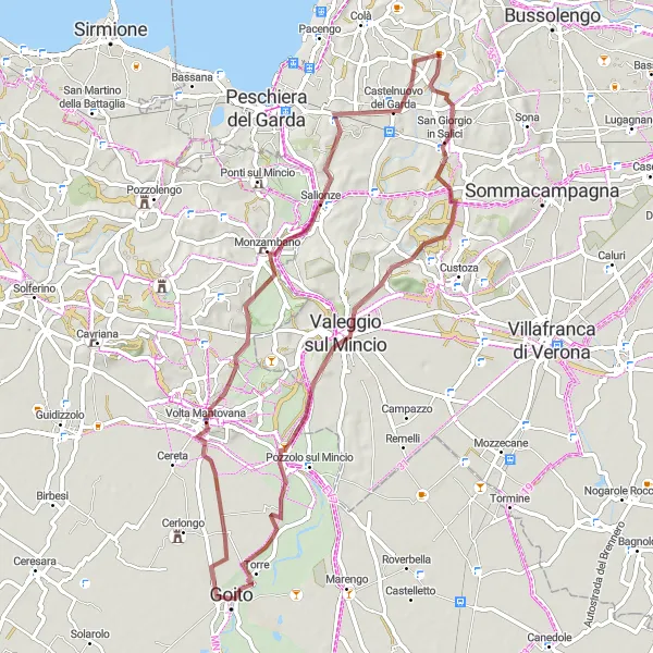 Miniaturní mapa "Gravelová cesta do přírody kolem Sandry" inspirace pro cyklisty v oblasti Veneto, Italy. Vytvořeno pomocí plánovače tras Tarmacs.app