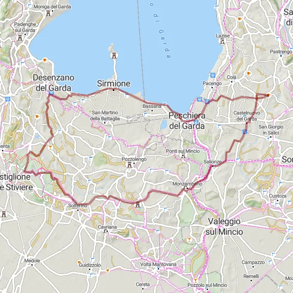 Miniatura della mappa di ispirazione al ciclismo "Gravel tra Castelli e Montagne: Sandrà - Peschiera del Garda" nella regione di Veneto, Italy. Generata da Tarmacs.app, pianificatore di rotte ciclistiche