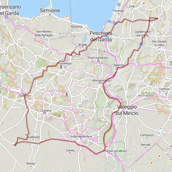 Miniature de la carte de l'inspiration cycliste "Borghetto Panoramic Gravel Ride" dans la Veneto, Italy. Générée par le planificateur d'itinéraire cycliste Tarmacs.app