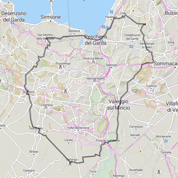 Kartminiatyr av "Vacker väg till Solferino" cykelinspiration i Veneto, Italy. Genererad av Tarmacs.app cykelruttplanerare