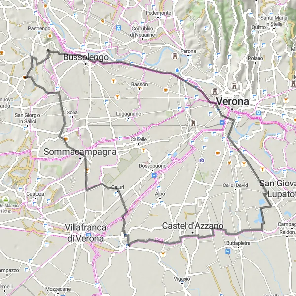 Miniatura della mappa di ispirazione al ciclismo "Giro in bicicletta da Sandrà a Bussolengo" nella regione di Veneto, Italy. Generata da Tarmacs.app, pianificatore di rotte ciclistiche