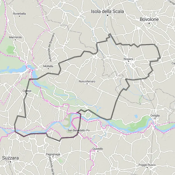 Map miniature of "Gazzo Veronese-Borgoforte Road Route" cycling inspiration in Veneto, Italy. Generated by Tarmacs.app cycling route planner