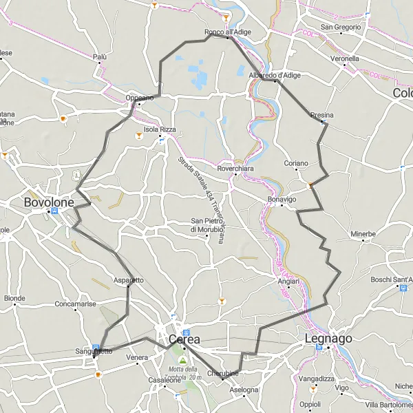 Miniatura della mappa di ispirazione al ciclismo "Il Tour delle Colline" nella regione di Veneto, Italy. Generata da Tarmacs.app, pianificatore di rotte ciclistiche