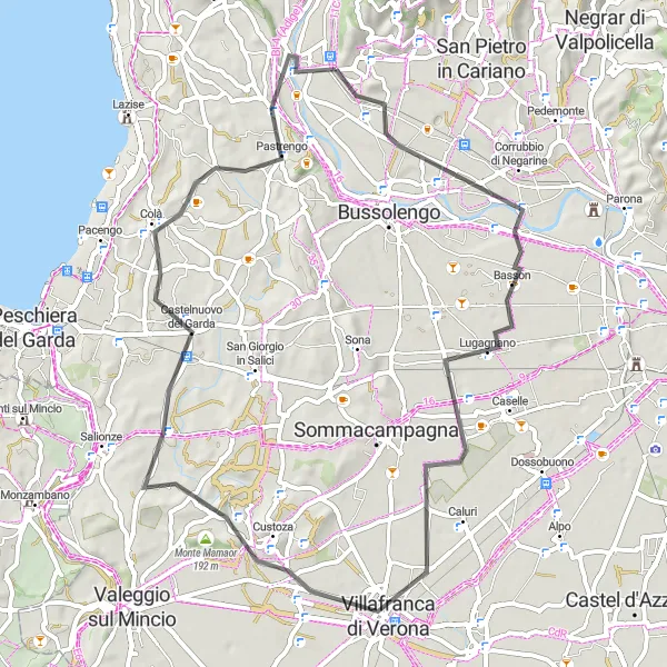 Miniatura della mappa di ispirazione al ciclismo "Pedalata tra Pescantina e Villafranca di Verona" nella regione di Veneto, Italy. Generata da Tarmacs.app, pianificatore di rotte ciclistiche