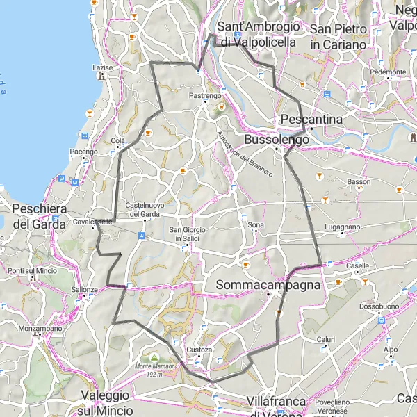 Map miniature of "Verona Countryside Ride" cycling inspiration in Veneto, Italy. Generated by Tarmacs.app cycling route planner