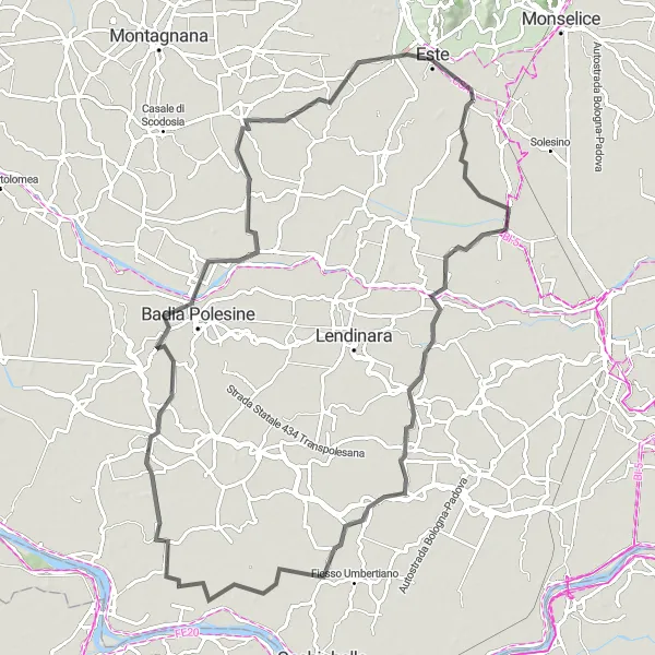 Miniatura mapy "Szlak rowerowy przez Granze i Este" - trasy rowerowej w Veneto, Italy. Wygenerowane przez planer tras rowerowych Tarmacs.app