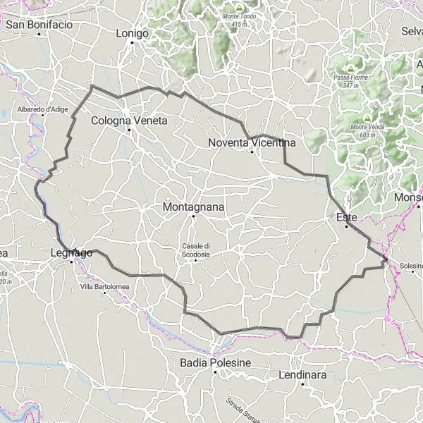 Map miniature of "Sant'Elena to Villa Estense Loop" cycling inspiration in Veneto, Italy. Generated by Tarmacs.app cycling route planner