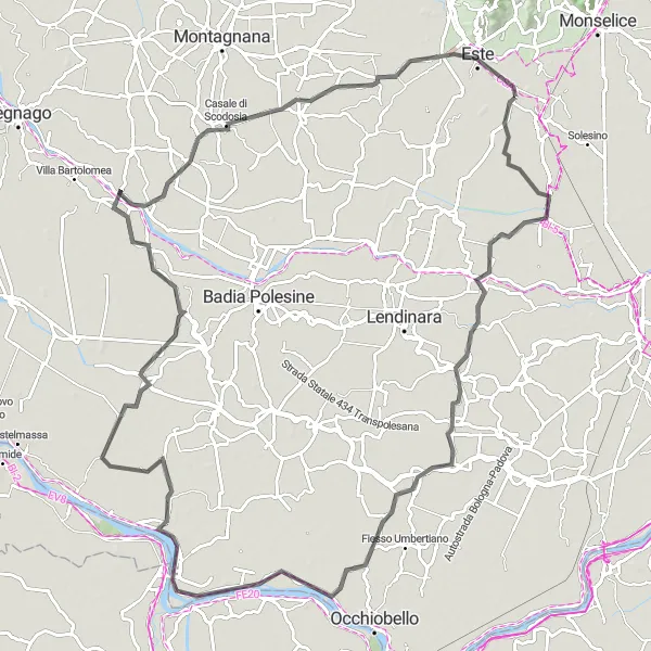 Map miniature of "Sant'Elena to Vescovana Loop" cycling inspiration in Veneto, Italy. Generated by Tarmacs.app cycling route planner