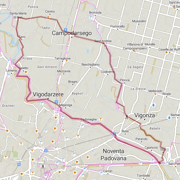 Miniaturekort af cykelinspirationen "Grusvejcykling omkring Santa Maria di Non" i Veneto, Italy. Genereret af Tarmacs.app cykelruteplanlægger