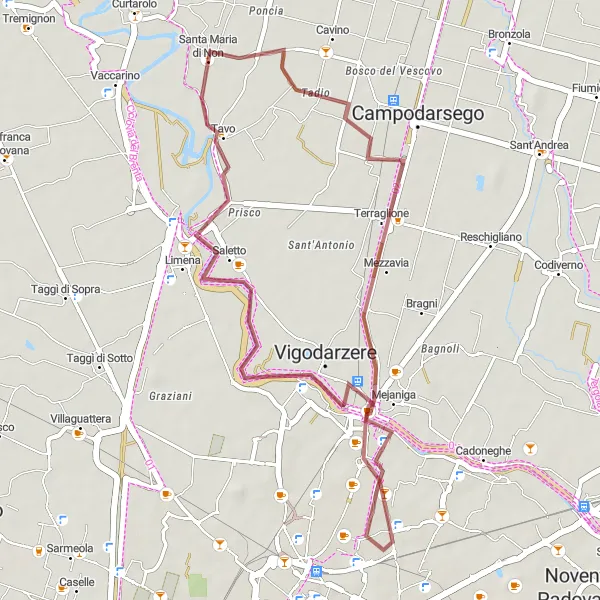 Miniatuurkaart van de fietsinspiratie "Korte gravelroute met historische hoogtepunten" in Veneto, Italy. Gemaakt door de Tarmacs.app fietsrouteplanner