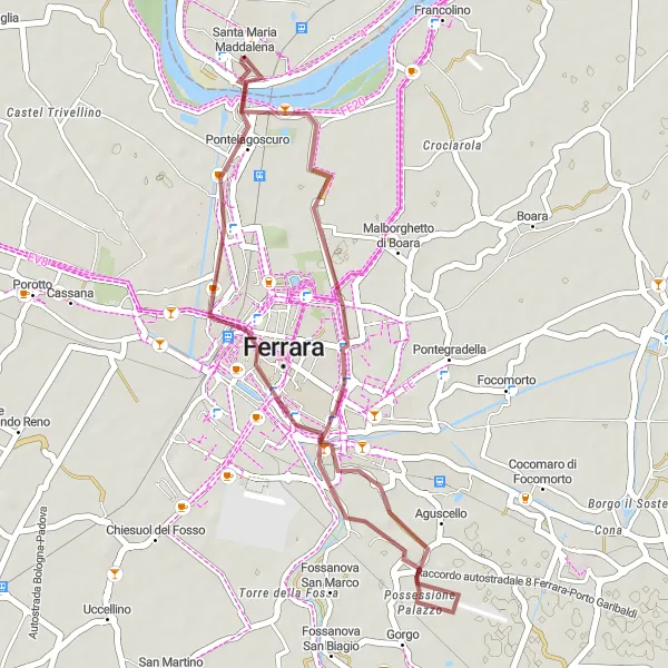 Miniatua del mapa de inspiración ciclista "Ruta de 32 km de gravel cerca de Santa Maria Maddalena" en Veneto, Italy. Generado por Tarmacs.app planificador de rutas ciclistas