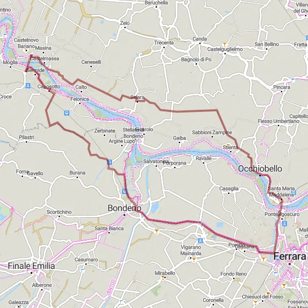 Miniatura della mappa di ispirazione al ciclismo "Tour in gravel da Santa Maria Maddalena a Salara" nella regione di Veneto, Italy. Generata da Tarmacs.app, pianificatore di rotte ciclistiche