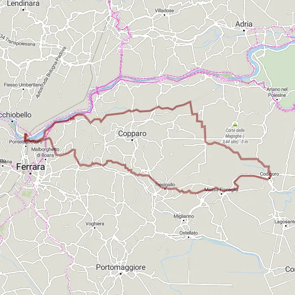 Miniatura mapy "Przejażdżka szutrowymi drogami przez Ruina i Codigoro" - trasy rowerowej w Veneto, Italy. Wygenerowane przez planer tras rowerowych Tarmacs.app