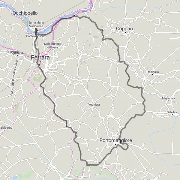 Mapa miniatúra "Epická 100 km cyklotúra" cyklistická inšpirácia v Veneto, Italy. Vygenerované cyklistickým plánovačom trás Tarmacs.app