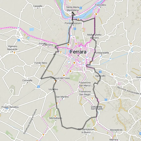 Miniatua del mapa de inspiración ciclista "Recorrido de 54 km desde Santa Maria Maddalena" en Veneto, Italy. Generado por Tarmacs.app planificador de rutas ciclistas