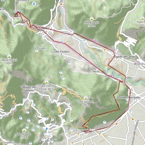 Kartminiatyr av "Grusvei Eventyr nær Santorso" sykkelinspirasjon i Veneto, Italy. Generert av Tarmacs.app sykkelrutoplanlegger