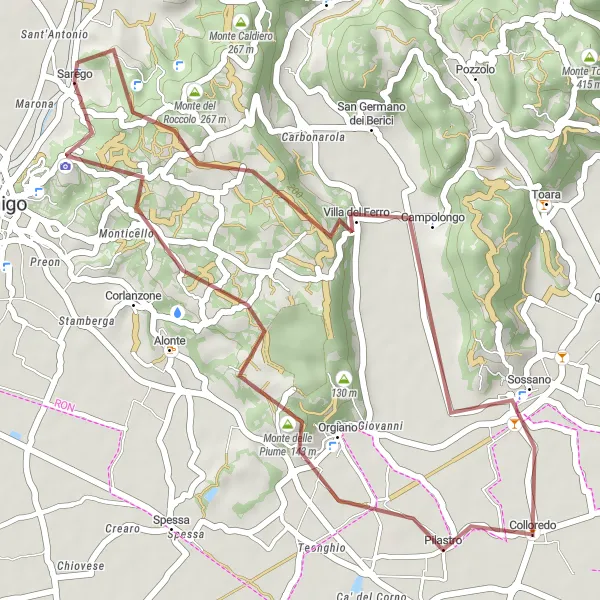 Miniature de la carte de l'inspiration cycliste "Montagnes et villages autour de Sarego" dans la Veneto, Italy. Générée par le planificateur d'itinéraire cycliste Tarmacs.app