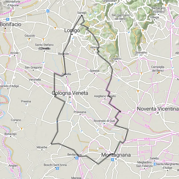 Karten-Miniaturansicht der Radinspiration "Road-Tour zum Monte della Nebbia" in Veneto, Italy. Erstellt vom Tarmacs.app-Routenplaner für Radtouren
